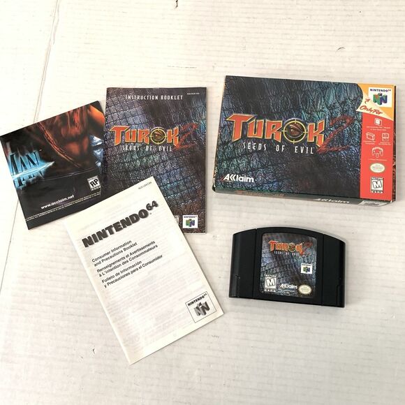 Turok 2: Seeds of Evil (Nintendo 64, 1998) Box Manual Cartridge Poster Clean